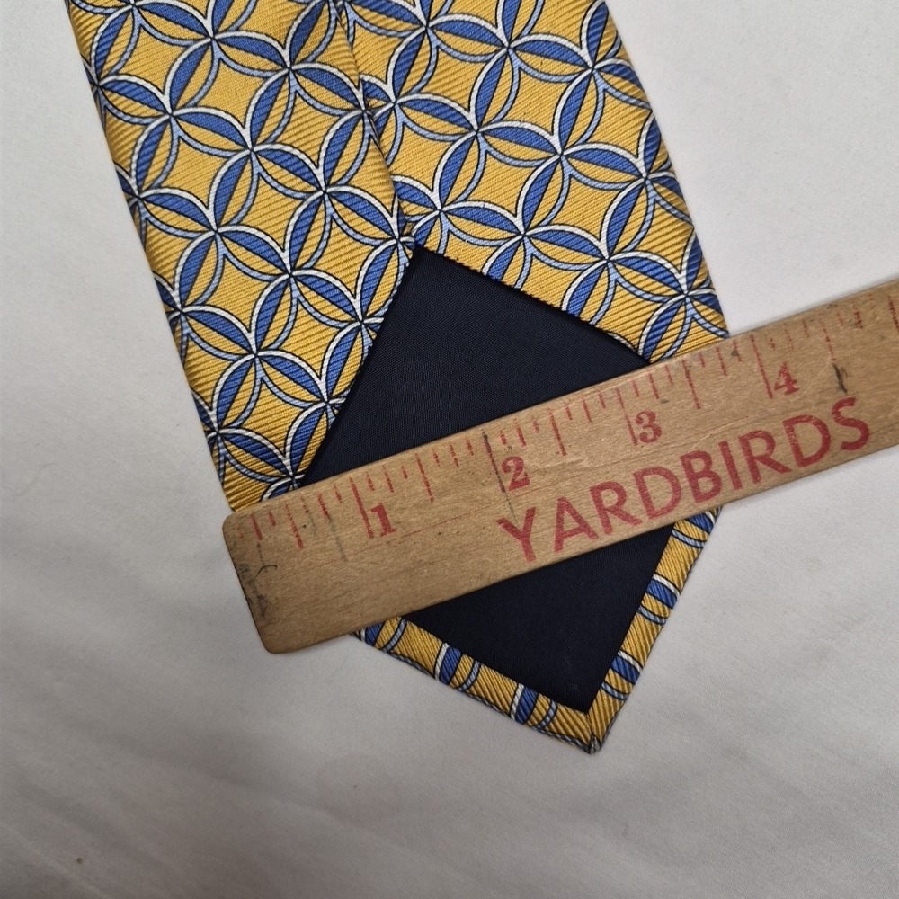 Jos. A. Bank Mens Repp Tie‎ Yellow Blue Geometric Design Silk Italy XL Necktie - Picture 6 of 7